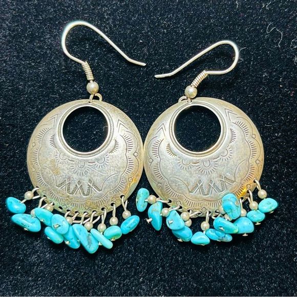 Vintage Relios Carolyn Pollack Earrings Southwestern Sterling Turquoise … - Picture 1 of 10